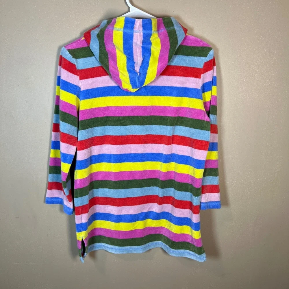 Mini Boden Kids Rainbow Stripe Toweling Beach Cover Up Hoodie G3037 Size 9-10Y